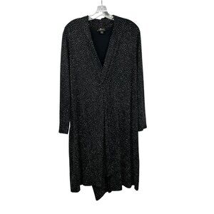 J.Jill Polka Dot Shift Dress Draped Skirt Long Sleeve Black/White Size XLP